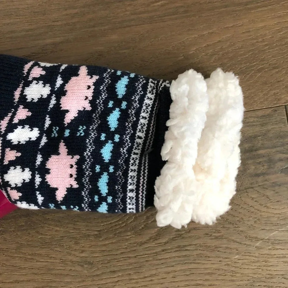 Hongling Thermal Fleece Lined Slipper Socks w Silicone Grip Dots Blu Wht Pnk NWT - Picture 6 of 12